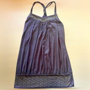 Vintage Y2K  Spaghetti Strap Top  Chocolate Brown Gold Sequins Medium Neutral